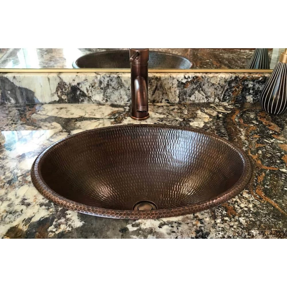 Premier Copper Products Self-Rimming Oval Hammered Copper Bathroom Sink in Oil Rubbed Bronze 7 Premier Copper Products Self-Rimming Oval Hammered Copper Bathroom Sink in Oil Rubbed Bronze - Image 5