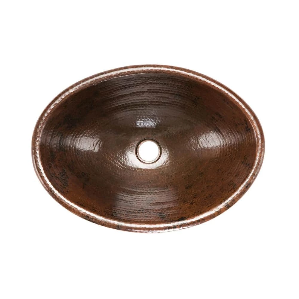 Premier Copper Products Self-Rimming Oval Hammered Copper Bathroom Sink in Oil Rubbed Bronze 4 Premier Copper Products Self-Rimming Oval Hammered Copper Bathroom Sink in Oil Rubbed Bronze - Image 2