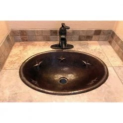 Premier Copper Products Self-Rimming Oval Star Hammered Copper Bathroom Sink in Oil Rubbed Bronze -Bathroom Sinks Sales oil rubbed bronze premier copper products drop in bathroom sinks lo19rstdb 31 1000
