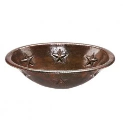 Premier Copper Products Self-Rimming Oval Star Hammered Copper Bathroom Sink in Oil Rubbed Bronze