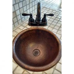 Premier Copper Products Self-Rimming Small Round Hammered Copper Bathroom Sink in Oil Rubbed Bronze -Bathroom Sinks Sales oil rubbed bronze premier copper products drop in bathroom sinks lr12rdb fa 1000