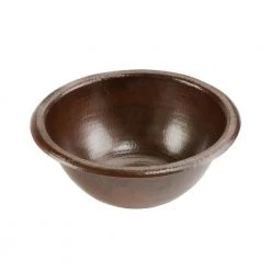 Premier Copper Products Self-Rimming Small Round Hammered Copper Bathroom Sink in Oil Rubbed Bronze -Bathroom Sinks Sales oil rubbed bronze premier copper products drop in bathroom sinks lr14rdb 4f 1000