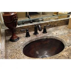Premier Copper Products Under-Counter Small Oval Hammered Copper Bathroom Sink in Oil Rubbed Bronze -Bathroom Sinks Sales oil rubbed bronze premier copper products undermount bathroom sinks lo17fdb 1f 1000