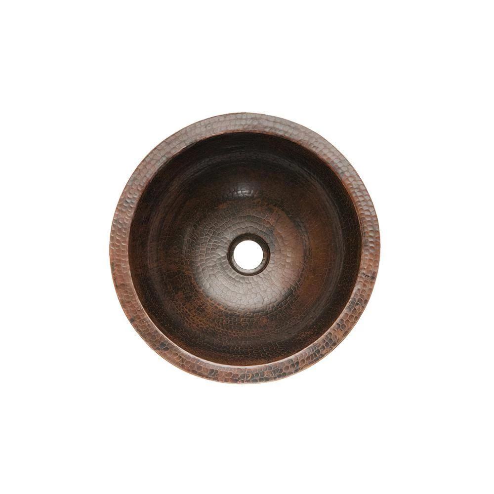 Premier Copper Products Under-Counter Small Round Hammered Copper Bathroom Sink in Oil Rubbed Bronze 4 Premier Copper Products Under-Counter Small Round Hammered Copper Bathroom Sink in Oil Rubbed Bronze - Image 2