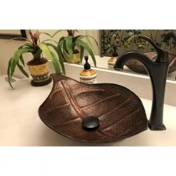 Premier Copper Products Leaf Hammered Copper Vessel Sink in Oil Rubbed Bronze