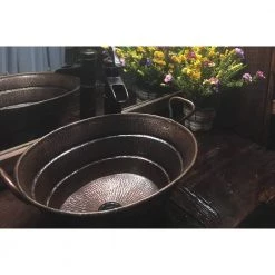 Premier Copper Products Oval Bucket Hammered Copper Vessel Sink with Handles in Oil Rubbed Bronze -Bathroom Sinks Sales oil rubbed bronze premier copper products vessel sinks vob16db fa 1000