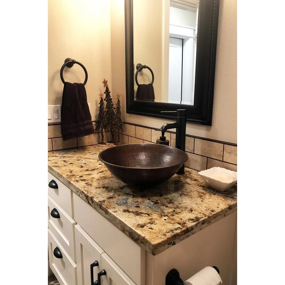 Premier Copper Products Round Wired Rimmed Hammered Copper Vessel Sink in Oil Rubbed Bronze 7 Premier Copper Products Round Wired Rimmed Hammered Copper Vessel Sink in Oil Rubbed Bronze - Image 5