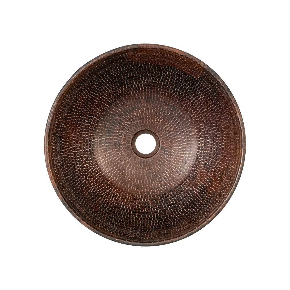 Premier Copper Products Round Wired Rimmed Hammered Copper Vessel Sink in Oil Rubbed Bronze 5 Premier Copper Products Round Wired Rimmed Hammered Copper Vessel Sink in Oil Rubbed Bronze - Image 3