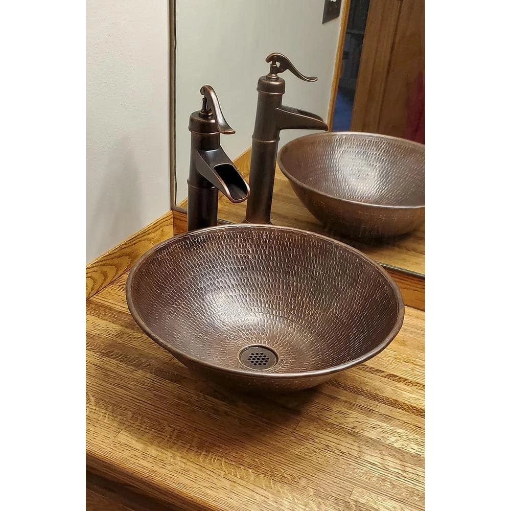 Premier Copper Products Round Wired Rimmed Hammered Copper Vessel Sink in Oil Rubbed Bronze 3 Premier Copper Products Round Wired Rimmed Hammered Copper Vessel Sink in Oil Rubbed Bronze