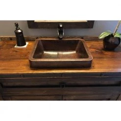 Premier Copper Products Rectangle Skirted Hammered Copper Vessel Sink in Oil Rubbed Bronze -Bathroom Sinks Sales oil rubbed bronze premier copper products vessel sinks vrec17skdb 31 1000