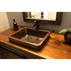 Premier Copper Products Rectangle Skirted Hammered Copper Vessel Sink in Oil Rubbed Bronze -Bathroom Sinks Sales oil rubbed bronze premier copper products vessel sinks vrec17skdb 44 1000