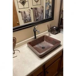 Premier Copper Products Rectangle Skirted Hammered Copper Vessel Sink in Oil Rubbed Bronze