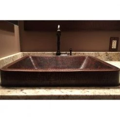 Premier Copper Products Rectangle Skirted Hammered Copper Vessel Sink in Oil Rubbed Bronze -Bathroom Sinks Sales oil rubbed bronze premier copper products vessel sinks vrec19skdb 44 1000