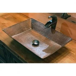 Premier Copper Products Rectangle 20 in. Hammered Copper Vessel Sink in Oil Rubbed Bronze -Bathroom Sinks Sales oil rubbed bronze premier copper products vessel sinks vrec2014db 31 1000