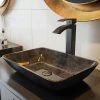 VIGO Glass Rectangular Vessel Bathroom Sink in Onyx Gray with Duris Faucet and Pop-Up Drain in Matte Black -Bathroom Sinks Sales onyx vigo vessel sinks vgt1701 64 1000