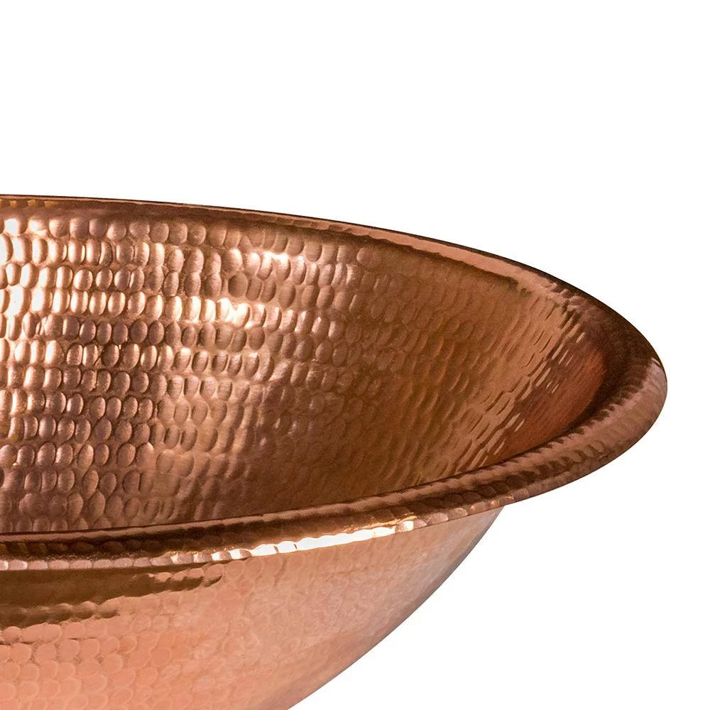 Premier Copper Products Drop-In Oval Hammered Copper 17 in. Bathroom Sink in Polished Copper 6 Premier Copper Products Drop-In Oval Hammered Copper 17 in. Bathroom Sink in Polished Copper - Image 4