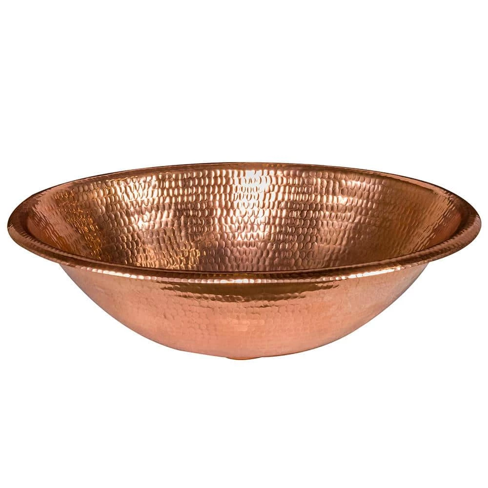 Premier Copper Products Drop-In Oval Hammered Copper 17 in. Bathroom Sink in Polished Copper 3 Premier Copper Products Drop-In Oval Hammered Copper 17 in. Bathroom Sink in Polished Copper