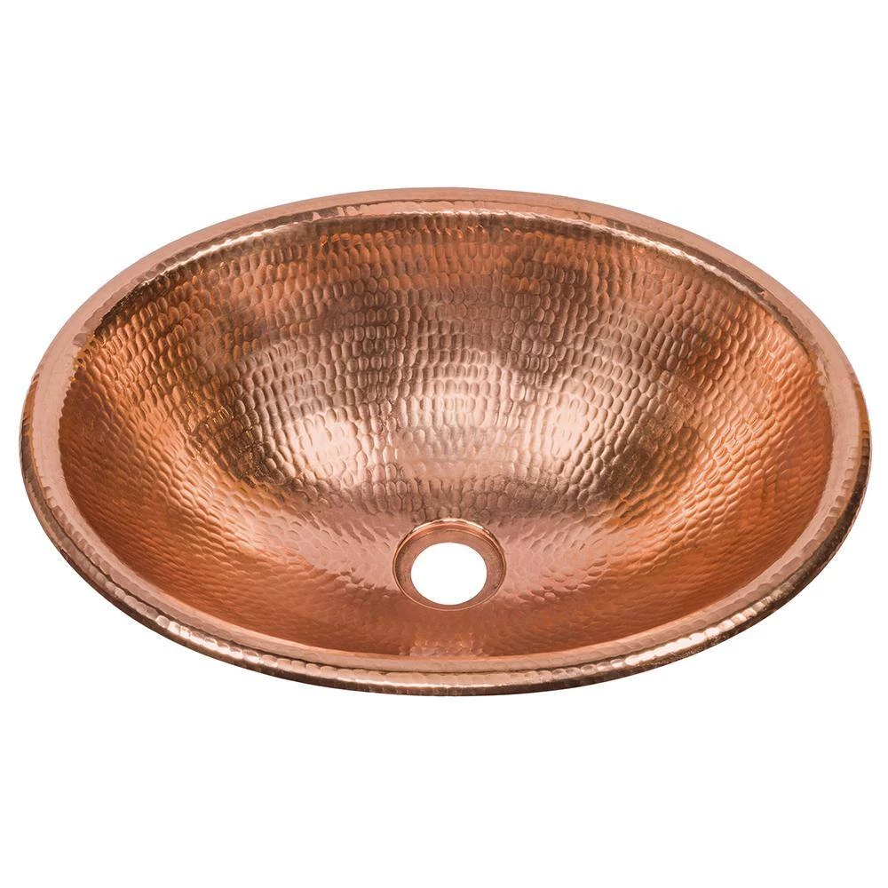 Premier Copper Products Drop-In Oval Hammered Copper 17 in. Bathroom Sink in Polished Copper 4 Premier Copper Products Drop-In Oval Hammered Copper 17 in. Bathroom Sink in Polished Copper - Image 2