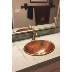 Premier Copper Products Drop-In Oval Hammered Copper 19 in. Bathroom Sink in Polished Copper -Bathroom Sinks Sales polished copper premier copper products drop in bathroom sinks lo19rpc 44 1000