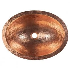 Premier Copper Products Under Counter Oval Hammered Copper 19 in. Bathroom Sink in Polished Copper -Bathroom Sinks Sales polished copper premier copper products undermount bathroom sinks lo19fpc 4f 1000