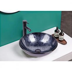 Cadeninc Bathroom Artistic Tempered Glass Round Vessel Sink with Oil Rubber Bronze Faucet and Pop up drain Combo -Bathroom Sinks Sales purple cadeninc vessel sinks ly lqfxbg 002 c3 1000