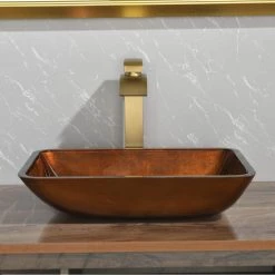Interbath Russet Glass Rectangular Vessel Bathroom Sink Set in brown and amber Fusion Finish with Faucet and gold Pop Up Drain -Bathroom Sinks Sales russet interbath vessel sinks itb114zg04 1f 1000