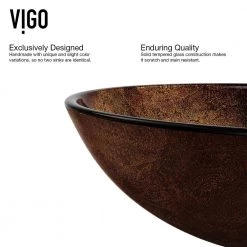 VIGO Glass Round Vessel Bathroom Sink in Russet Brown with Linus Faucet and Pop-Up Drain in Antique Rubbed Bronze -Bathroom Sinks Sales russet vigo vessel sinks vgt504 77 1000
