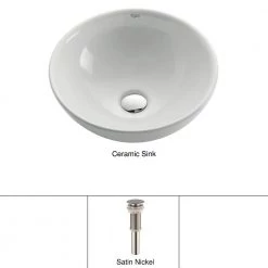 KRAUS Soft Round Ceramic Vessel Bathroom Sink in White with Pop Up Drain in Satin Nickel -Bathroom Sinks Sales satin nickel kraus vessel sinks kcv 141 sn 77 1000