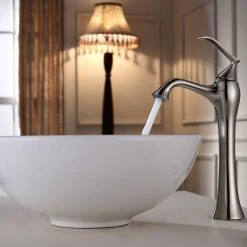 KRAUS Soft Round Ceramic Vessel Bathroom Sink in White with Pop Up Drain in Satin Nickel -Bathroom Sinks Sales satin nickel kraus vessel sinks kcv 141 sn a0 1000