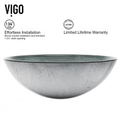 VIGO Glass Round Vessel Bathroom Sink in Silver with Duris Faucet and Pop-Up Drain in Brushed Nickel -Bathroom Sinks Sales silver vigo vessel sinks vgt603 1d 1000