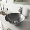 VIGO Glass Round Vessel Bathroom Sink in Silver with Duris Faucet and Pop-Up Drain in Brushed Nickel
