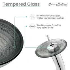 Swiss Madison Cascade Vessel Sink in Smoky Grey with Faucet -Bathroom Sinks Sales smoky grey swiss madison vessel sinks sm vsf260 4f 1000