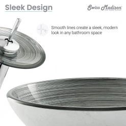 Swiss Madison Cascade Vessel Sink in Smoky Grey with Faucet -Bathroom Sinks Sales smoky grey swiss madison vessel sinks sm vsf260 c3 1000