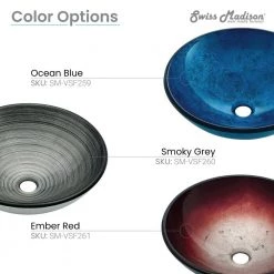 Swiss Madison Cascade Vessel Sink in Smoky Grey with Faucet -Bathroom Sinks Sales smoky grey swiss madison vessel sinks sm vsf260 fa 1000