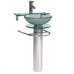 Fresca Ovale 24 in. Modern Stainless Steel Pedestal with Clear Glass Vessel Sink