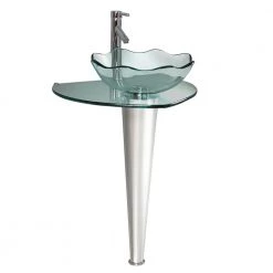 Fresca Netto 24 in. Modern Stainless Steel Pedestal with Clear Glass Vessel Sink
