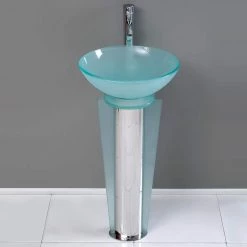 Fresca Vitale 16.50 in. Modern Stainless Steel Pedestal with Frosted Glass Vessel Sink -Bathroom Sinks Sales stainless steel fresca pedestal sinks cmb1053 v 4f 1000
