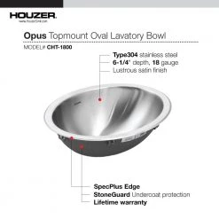 HOUZER Opus Series 13.6 in. Top Mount Single Bowl Lavatory Sink in Stainless Steel 9 HOUZER Opus Series 13.6 in. Top Mount Single Bowl Lavatory Sink in Stainless Steel -Bathroom Sinks Sales stainless steel houzer drop in bathroom sinks cht 1800 1 4f 1000
