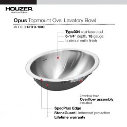 HOUZER Opus Series 13.6 in. Top Mount Single Bowl Lavatory Sink with Overflow in Stainless Steel 9 HOUZER Opus Series 13.6 in. Top Mount Single Bowl Lavatory Sink with Overflow in Stainless Steel -Bathroom Sinks Sales stainless steel houzer drop in bathroom sinks chto 1800 1 4f 1000