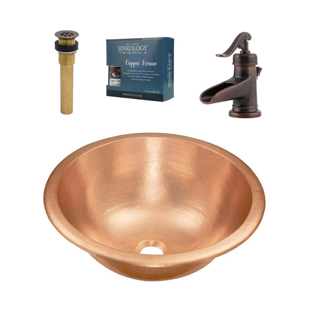 SINKOLOGY Born All-in-One Undermount or Drop-In Bathroom Sink in Unfinished Copper with Pfister Faucet and Grid Drain 3 SINKOLOGY Born All-in-One Undermount or Drop-In Bathroom Sink in Unfinished Copper with Pfister Faucet and Grid Drain