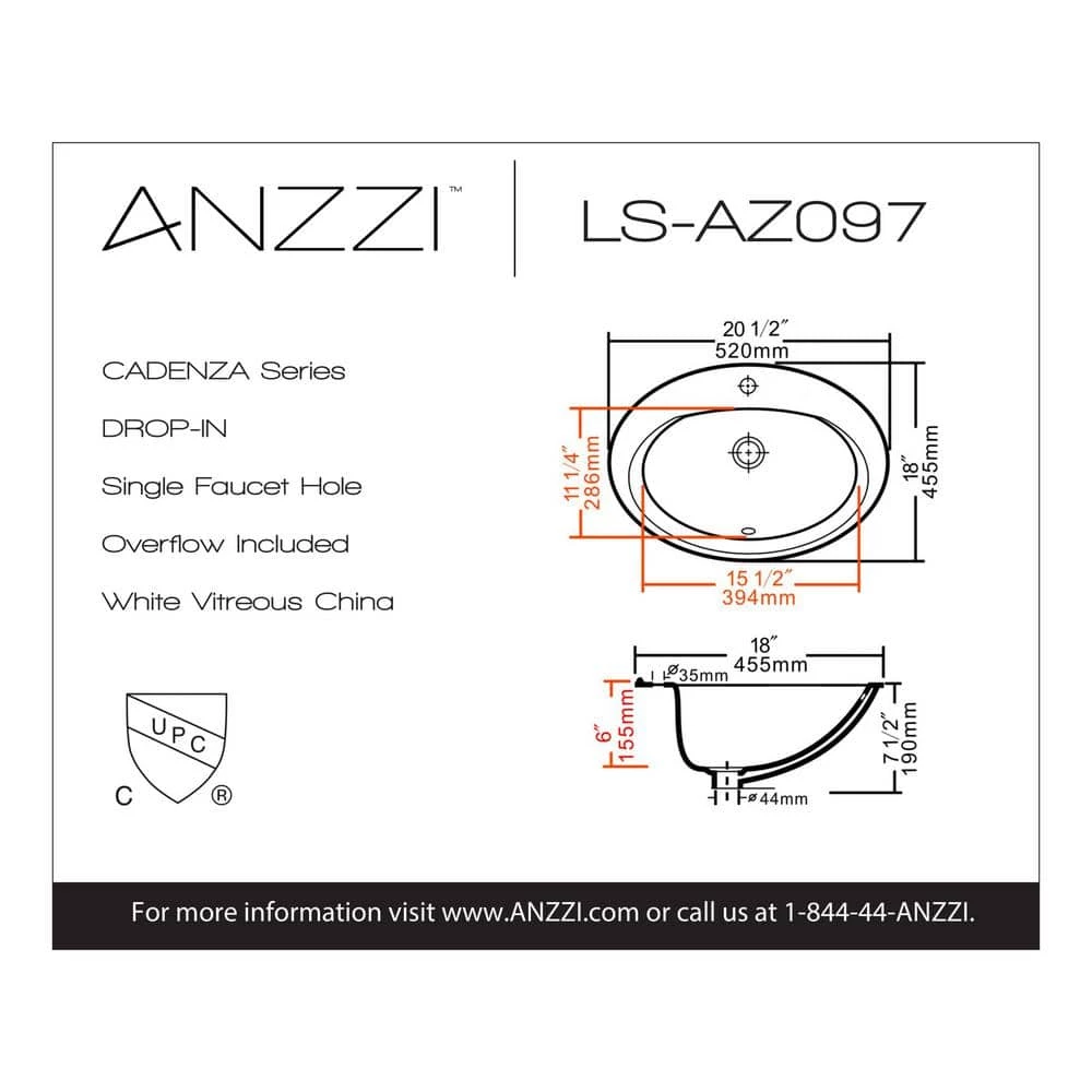 ANZZI Cadenza Series 7.5 in. Ceramic Drop In Sink Basin in White 5 ANZZI Cadenza Series 7.5 in. Ceramic Drop In Sink Basin in White - Image 3