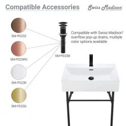 Swiss Madison Claire 40 in. Ceramic Console Sink White Basin Black Legs -Bathroom Sinks Sales white basin black legs swiss madison console sinks sm cs734 4f 1000