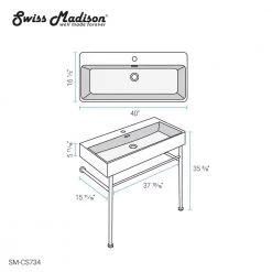 Swiss Madison Claire 40 in. Ceramic Console Sink White Basin Black Legs -Bathroom Sinks Sales white basin black legs swiss madison console sinks sm cs734 76 1000