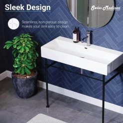 Swiss Madison Claire 40 in. Ceramic Console Sink White Basin Black Legs -Bathroom Sinks Sales white basin black legs swiss madison console sinks sm cs734 fa 1000