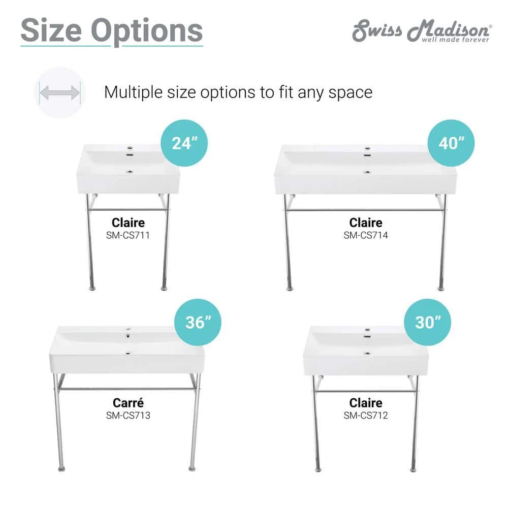 Swiss Madison Claire 40 in. Ceramic Console Sink White Basin Chrome Legs 12 Swiss Madison Claire 40 in. Ceramic Console Sink White Basin Chrome Legs - Image 10