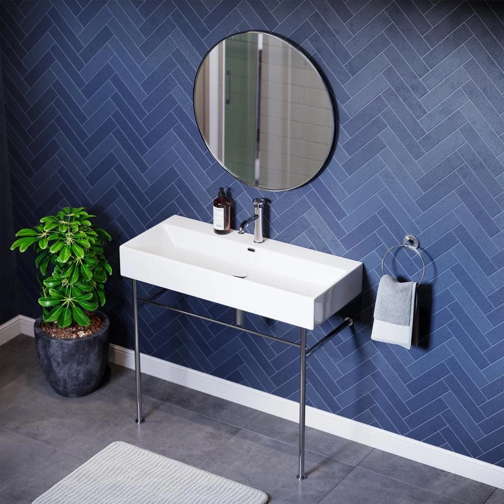 Swiss Madison Claire 40 in. Ceramic Console Sink White Basin Chrome Legs 5 Swiss Madison Claire 40 in. Ceramic Console Sink White Basin Chrome Legs - Image 3