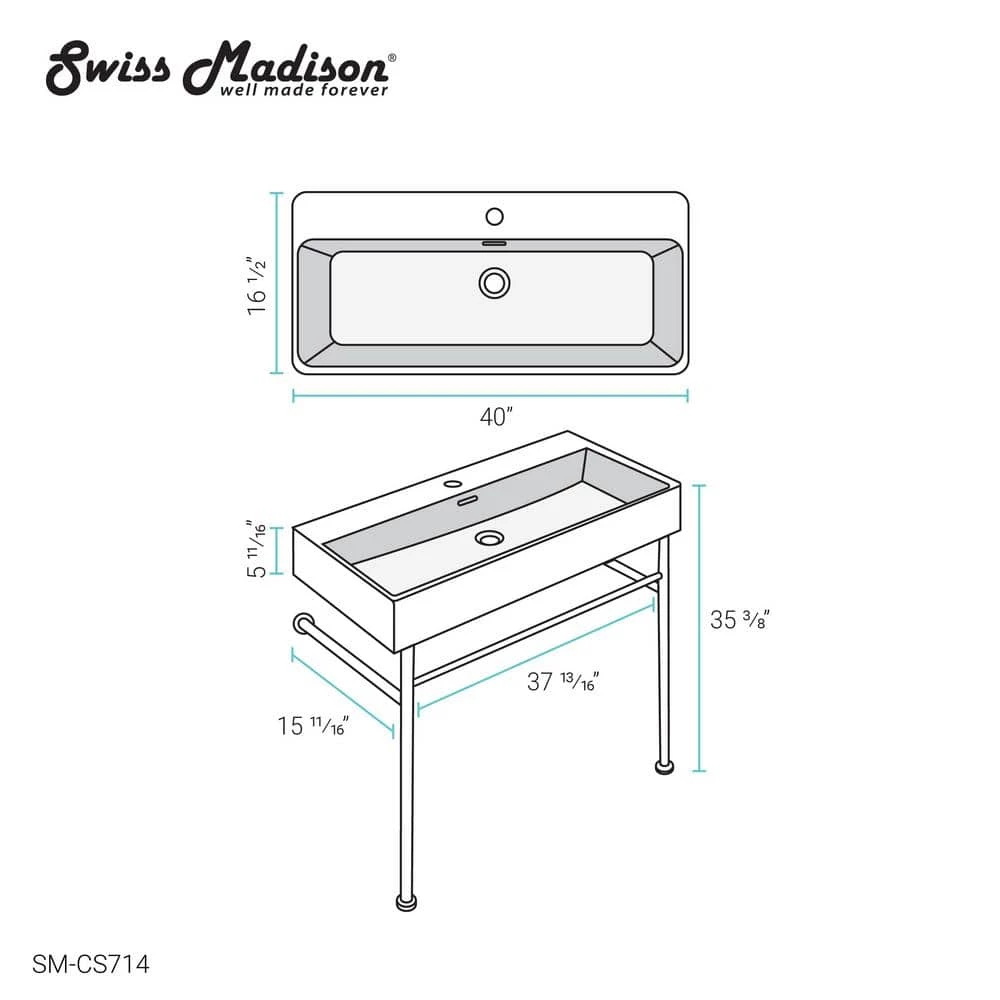 Swiss Madison Claire 40 in. Ceramic Console Sink White Basin Chrome Legs 14 Swiss Madison Claire 40 in. Ceramic Console Sink White Basin Chrome Legs - Image 12