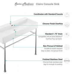 Swiss Madison Claire 40 in. Ceramic Console Sink White Basin Chrome Legs 20 Swiss Madison Claire 40 in. Ceramic Console Sink White Basin Chrome Legs -Bathroom Sinks Sales white basin chrome legs swiss madison console sinks sm cs714 77 1000