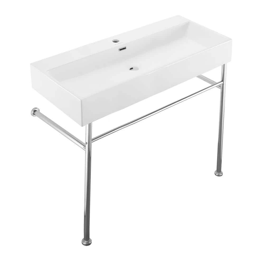 Swiss Madison Claire 40 in. Ceramic Console Sink White Basin Chrome Legs 6 Swiss Madison Claire 40 in. Ceramic Console Sink White Basin Chrome Legs - Image 4