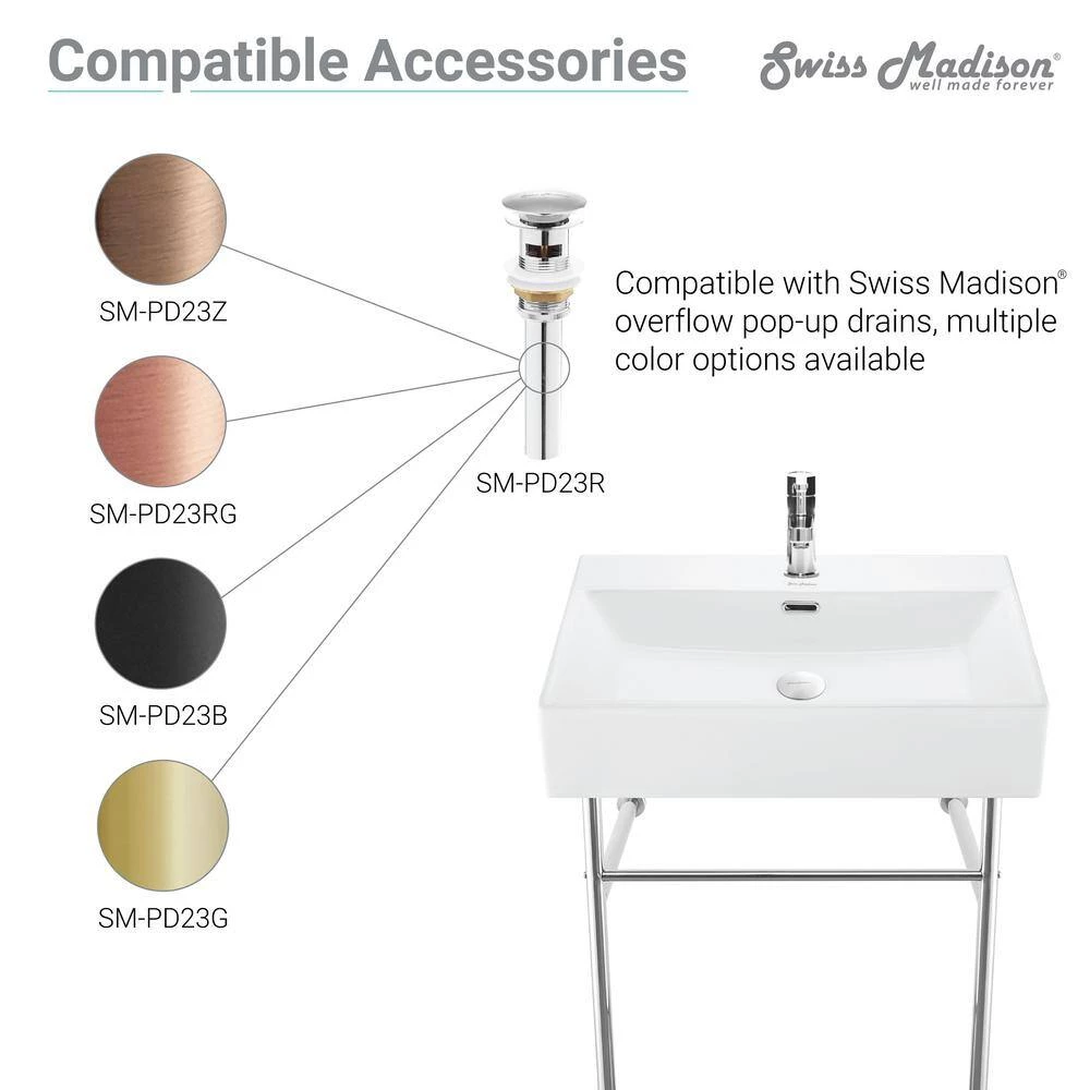 Swiss Madison Claire 40 in. Ceramic Console Sink White Basin Chrome Legs 10 Swiss Madison Claire 40 in. Ceramic Console Sink White Basin Chrome Legs - Image 8